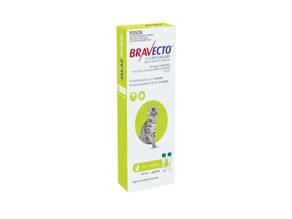 Bravecto Spot On Cat  1 tube  - 1.2 kg - 2.8 kg  , 2.8 kg - 6.25 & 6.25 - 12.5 kg