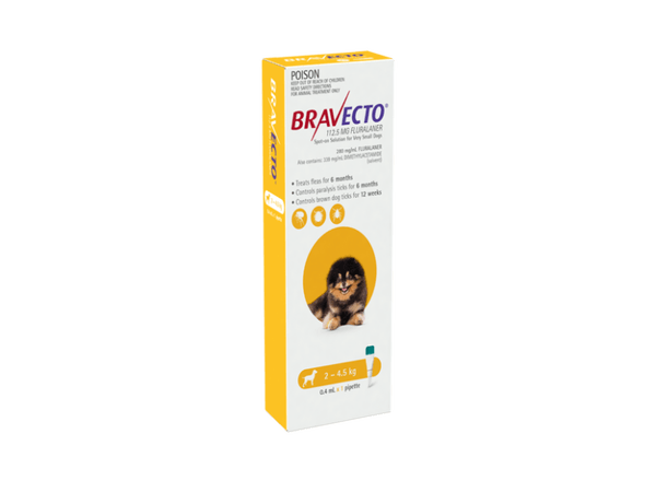 Bravecto Spot On Dog  -  2 kg - 4.5 kg , 4.5 kg - 10 kg , 10 kg - 20 kg , 20 kg - 40 kg &  40 kg - 56 kg