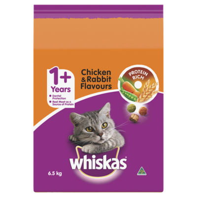 Whiskas Adult Dry Cat Food Chicken & Rabbit 6.5 kg