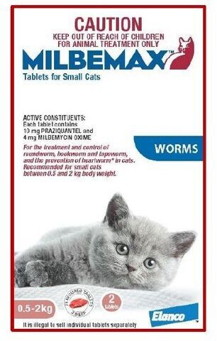 MILBEMAX All Wormer For Cats  -  0.5 kg - 2 kg or 2 kg - 8 kg    2 tablets