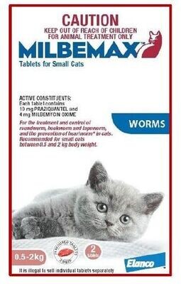 MILBEMAX All Wormer For Cats - 0.5 kg - 2 kg or 2 kg - 8 kg 2 tablets