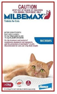 MILBEMAX All Wormer For Cats  2 kg - 8 kg  -  2 tablets
