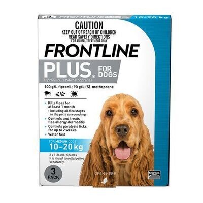 Frontline Plus Dog 10 kg - 20 kg Medium - 3 pack & 6 Pack