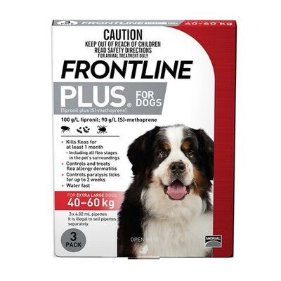 Frontline Plus Dog 40-60kg X/Large - 3 pack & 6 Pack