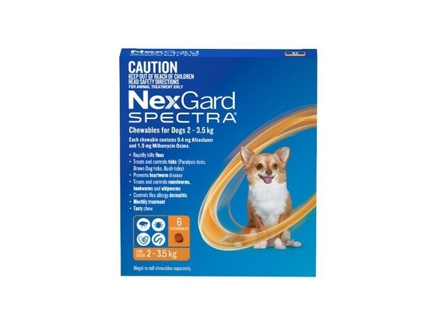 NexGard Spectra for Dogs – All-in-One Flea, Tick & Worm Treatment    2.3 kg - 5 kg  -  6 pack