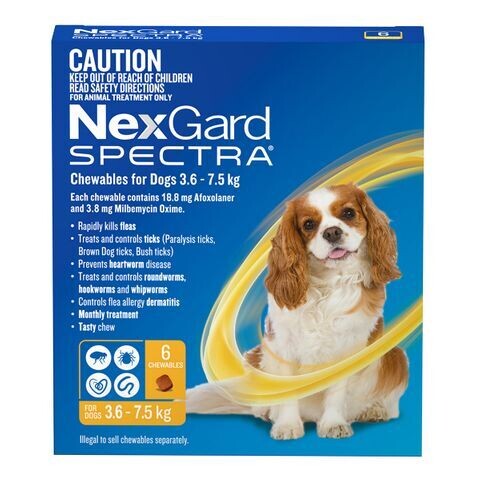 NexGard Spectra for Dogs – All-in-One Flea, Tick & Worm Treatment    3.6 kg - 7.5 kg  -  6 pack