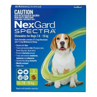NexGard Spectra For Dogs 7.6 kg - 15 kg - 3 pack or 6 pack