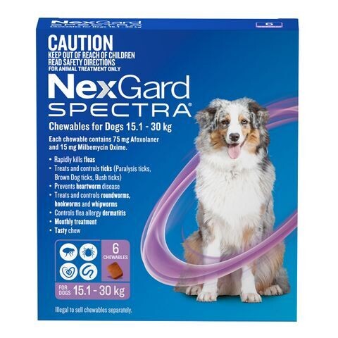 NexGard Spectra for Dogs – All-in-One Flea, Tick & Worm Treatment    15.1 kg - 30 kg  -  6 pack