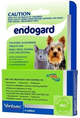 Endogard Tablets For Small Dogs and Cats up to 5 kg - 4's