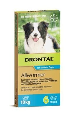 Drontal Dog Allwormer Tablets 10 kg  -  6 tablets