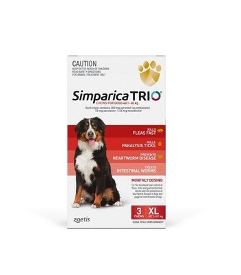 Simparica Trio for dogs 40.1 kg - 60 kg Brown  -  3 pack or 6 pack