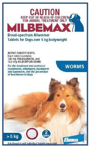 Milbemax Broad Spectrum Wormer for Dogs  5 kg - 25 kg  -  2 tablets