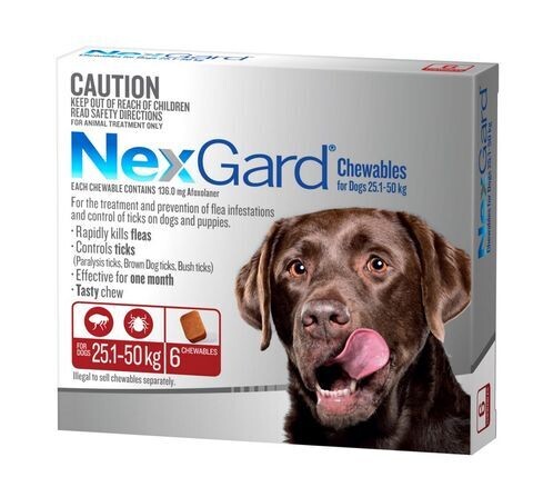 NexGard Chews for Dogs Flea & Tick Treatment  25 kg - 50 kg  -  6 Chews