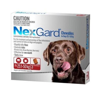 NexGard Chews For Dogs 25 kg - 50 kg - 3 Chews or 6 Chews