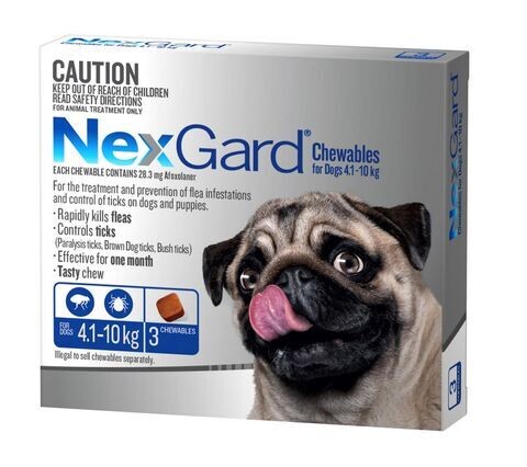 NexGard Chews For Dogs 4.1 kg - 10 kg  - 3 Chews or 6 Chews