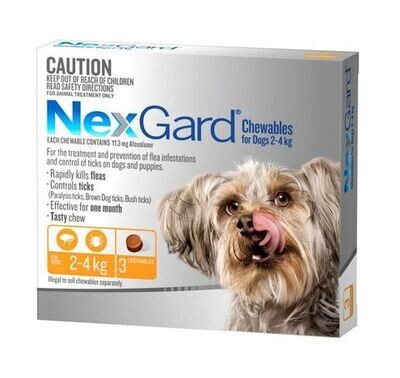 NexGard Chews For Dogs 2 kg - 4 kg - 3 Chews or 6 Chews
