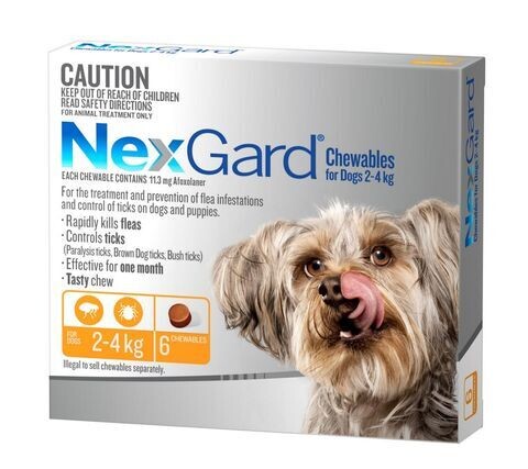 NexGard Chews for Dogs Flea & Tick Treatment   2 kg - 4 kg   -  6 Chews