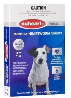 Nuheart Monthly Heartworm Tablets for Dogs - Small , Medium or Large 6 Tablets