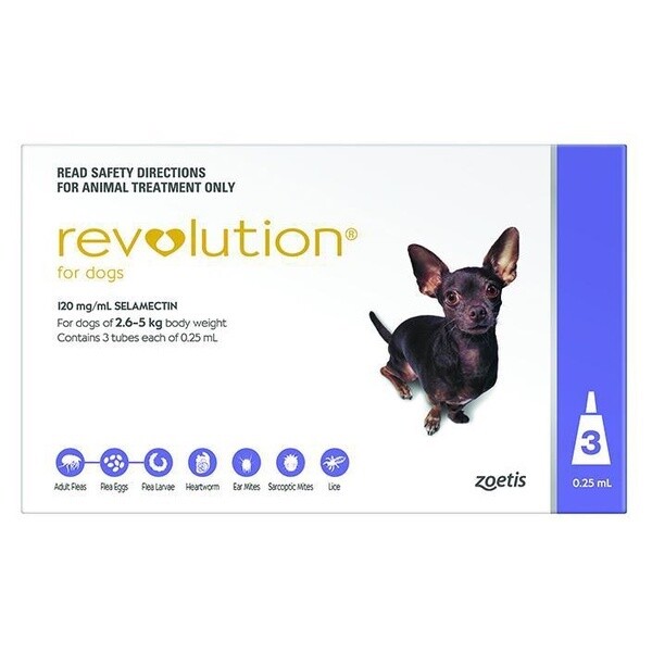 Revolution for Dogs  2.6 kg - 5 kg  -  3 pack or 6 pack