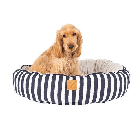 Mog & Bone 4 Seasons Reversible Circular Dog Bed  Navy Hampton Stripe  - Small,  Medium , Large or X Large