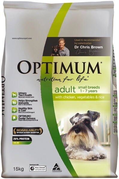 Optimum Adult Dry Dog Food Small Breed Chicken, Vegetable & Rice  - 3 kg or 15 kg