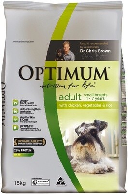 Optimum Adult Dry Dog Food Small Breed Chicken, Vegetable & Rice - 3 kg or 15 kg
