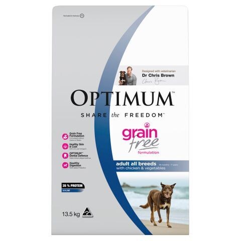 Optimum Adult Grain Free Chicken And Vegetables Dry Dog Food  -  13.5 kg