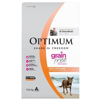 Optimum Adult Grain Free Beef And Vegetables Dry Dog Food  -  13.5 kg