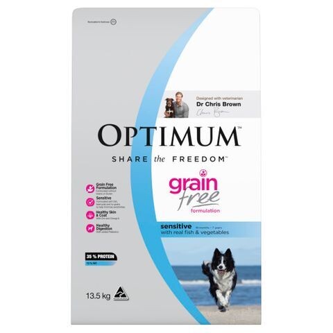 Optimum Adult Grain Free Sensitive Skin Real Fish & Vegetables Dry Dog Food  -  13.5 kg