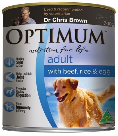 Optimum Adult Wet Dog Food With Beef & Rice  - 700 grams x 12 cans