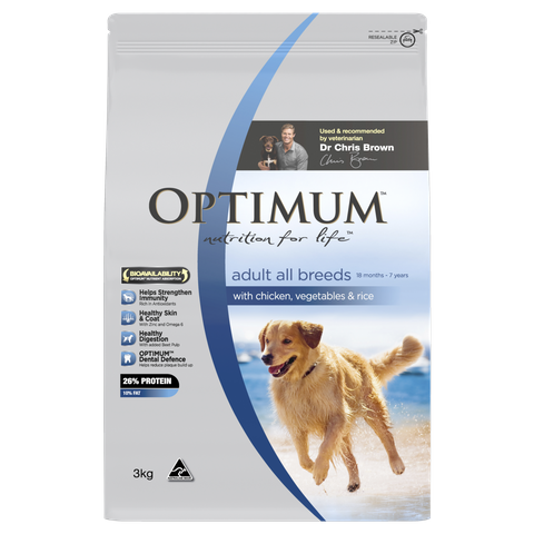 Optimum Adult Dry Dog Food Chicken Vegetables And Rice  - 3 kg or 15 kg