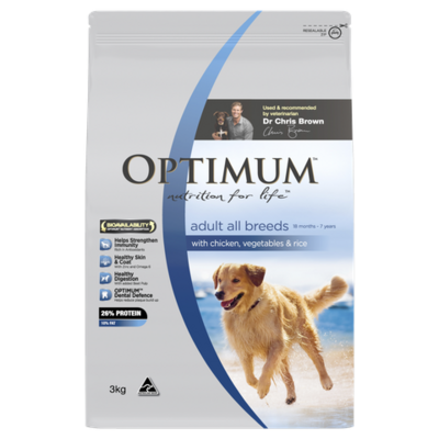 Optimum Adult Dry Dog Food Chicken Vegetables And Rice - 3 kg or 15 kg