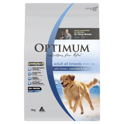 Optimum Adult Dry Dog Food Chicken Vegetables And Rice  - 3 kg or 15 kg