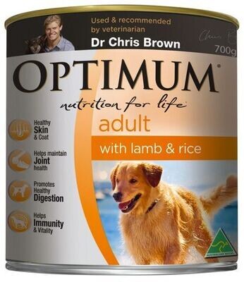 Optimum Adult Wet Dog Food With Lamb & Rice - 700 grams x 12 cans