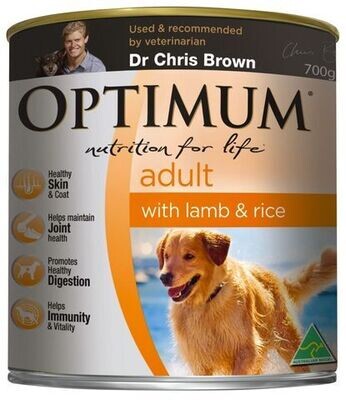 Optimum Adult Wet Dog Food With Lamb & Rice  - 700 grams x 12 cans