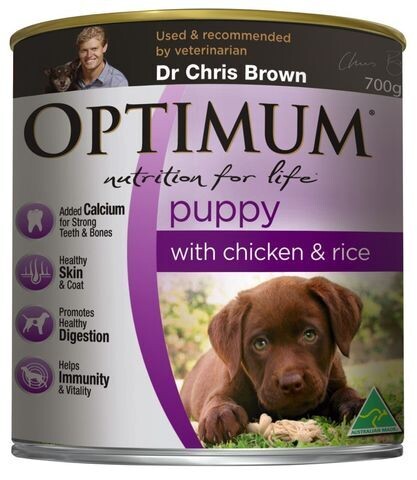 Optimum Puppy Chicken And Rice Cans Wet Dog Food  - 700 grams x 12 cans