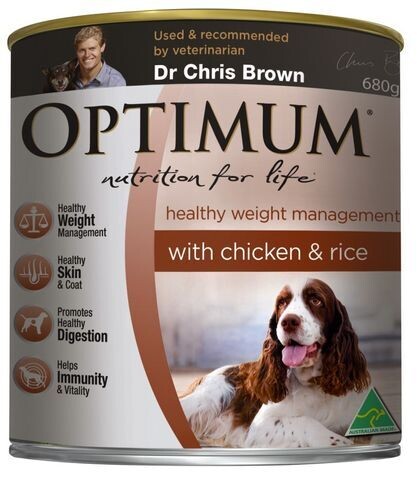 Optimum Weight Management Chicken & Rice Cans Wet Dog Food  - 680 grams x 12 cans