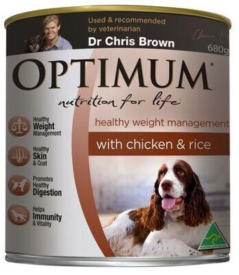 Optimum Weight Management Chicken & Rice Cans Wet Dog Food - 680 grams x 12 cans