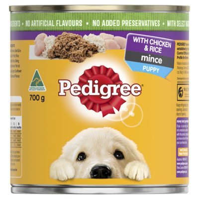 Pedigree Puppy Mince with Chicken & Rice  -  700 grams x 12 cans