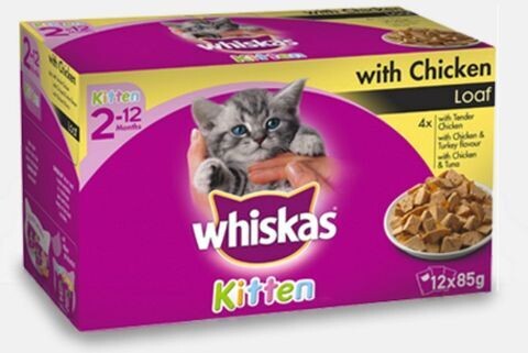 Whiskas Kitten 2-12 Months with Chicken Favourites in Gravy  - 85 grams x 12