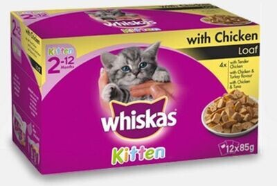 Whiskas Kitten 2-12 Months with Chicken Favourites in Gravy - 85 grams x 12