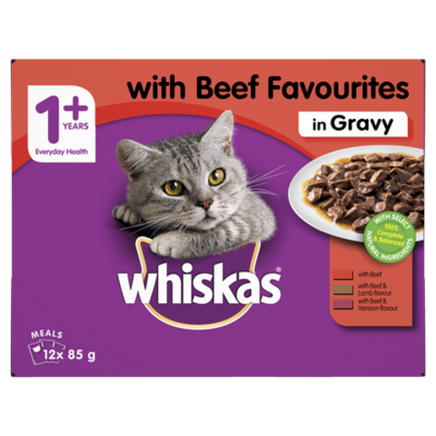 Whiskas Beef in Gravy Variety Adult Wet Cat Food - 85 grams x 12