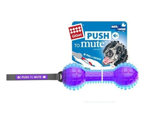Gigwi Dumbell Push to Mute Squeaker Purple Blue