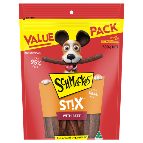 Schmackos Stix Beef Dog Treats  -  200 grams or 500 grams