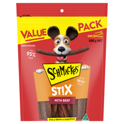 Schmackos Stix Beef Dog Treats - 200 grams or 500 grams