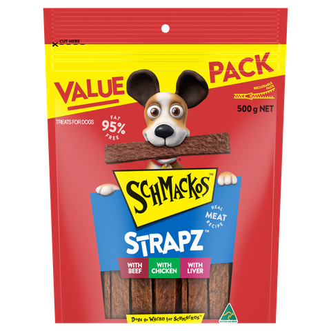 Schmackos Strapz Variety Pack  500 grams  - Beef , Chicken & Liver
