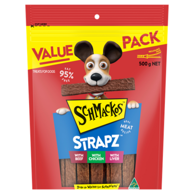 Schmackos Strapz Variety Pack 500 grams - Beef , Chicken & Liver