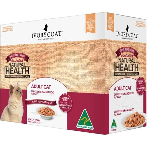 Ivory Coat Adult Cat Chicken Kangaroo Gravy  -  12 x 85 grams