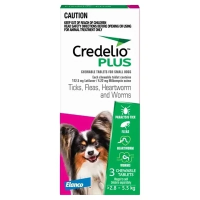 Credelio Plus 2.8 kg - 5.5 kg Small Chewable Pink - 3 pack or 6 pack