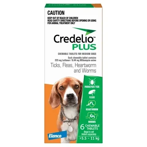 Credelio Plus  5.5 kg - 11 kg Medium Chewable  Orange  -  3 pack or 6 pack